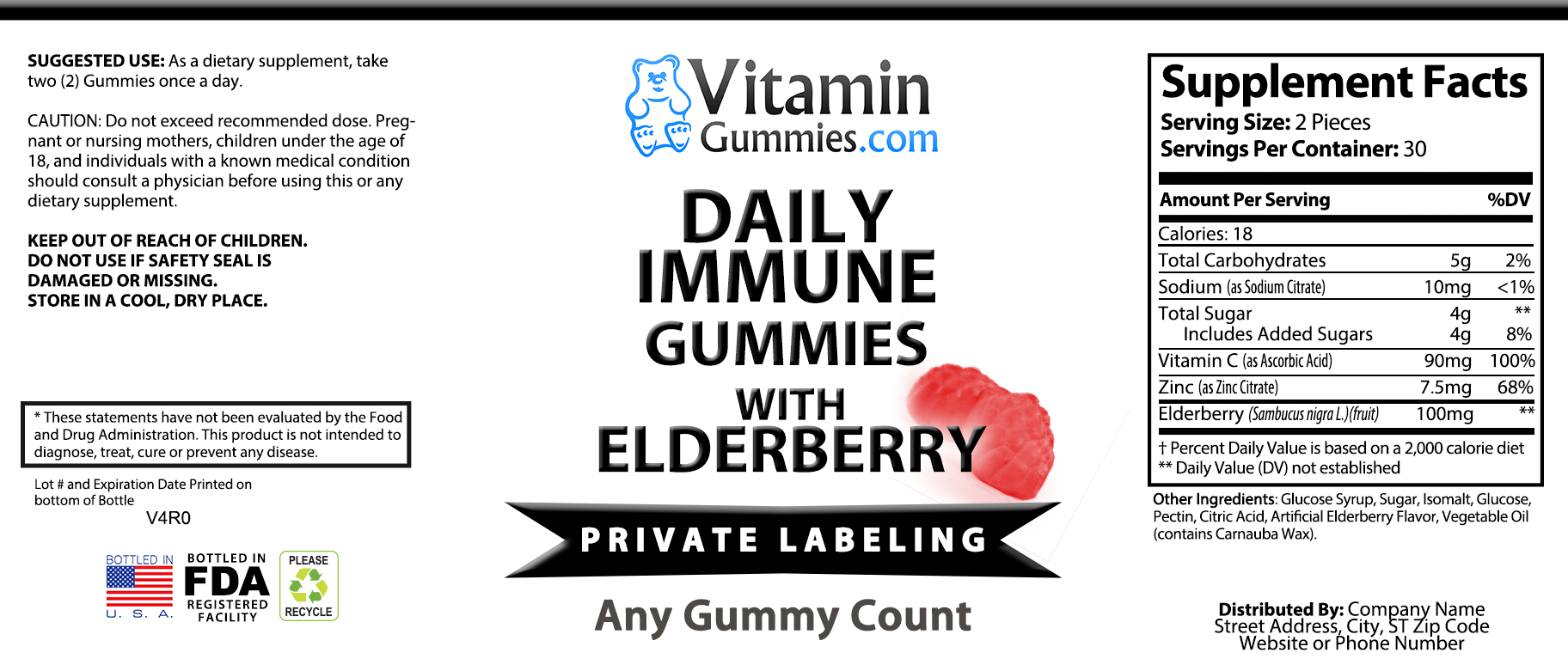 private label daily immune vitamin gummy supplement label 