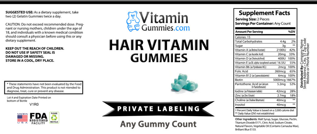 private label hair growth vitamin gummies supplement label