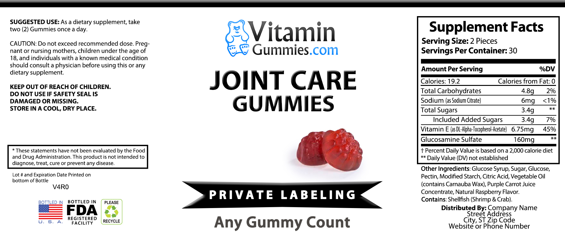 private label joint care vitamin gummy supplement label
